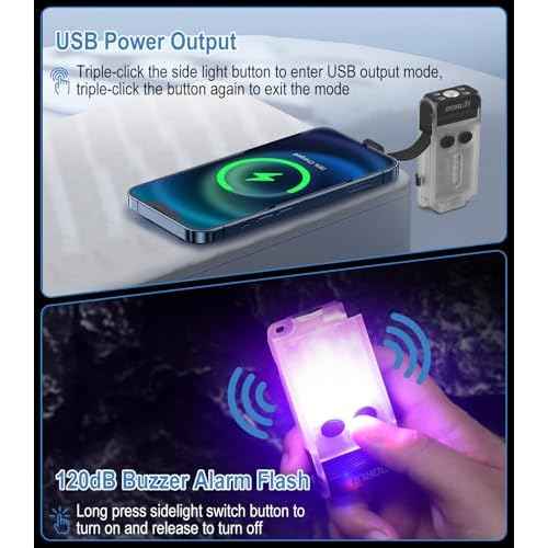 BORUIT V30 Small LED Flashlight - 365nm UV, Red/Green Light, 180¡Æ Swivel, Magnetic EDC Clip, Powerful Flashlights USB-C Rechargeable, Mini Pocket Keychain Flash Light IP65, 120dB, White