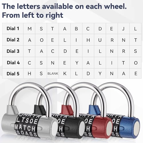 4 Pcs 5 Letter Combination Lock Safety Padlock Combination Locks Keyless Resettable Metal Lock for School Gym Sports Locker Fence Toolbox Case Hasp Cabinet Storage