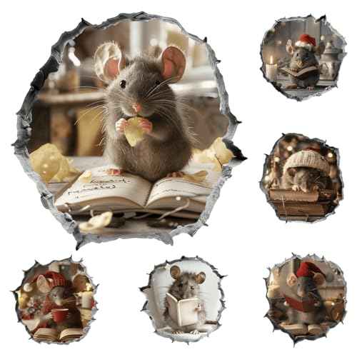 Pack 6 Pcs Mouse Reading Book Wall Sticker for Girls Boys Toddlers Kids Room Bedroom Classroom Car Window Cute Stickers Waterproof Removable Large Vinyl Decals Home Accessories