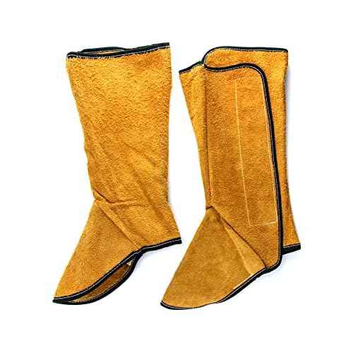 QWORK Fireproof Shoe Leg Cover Leather for Welding Welder Work Boot Protectors, Welding Safety Boot Covers, Leg Guards Gaiters, Men and Women