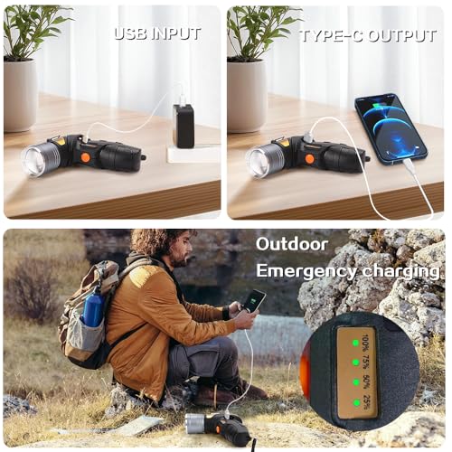 Rechargeable Spotlight,Super Bright 100,000 LED Handheld Spotlight with Zoomable,Foldable Stand,IP67 Waterproof Compact Outdoor for Hunting Walking Emergency Camping