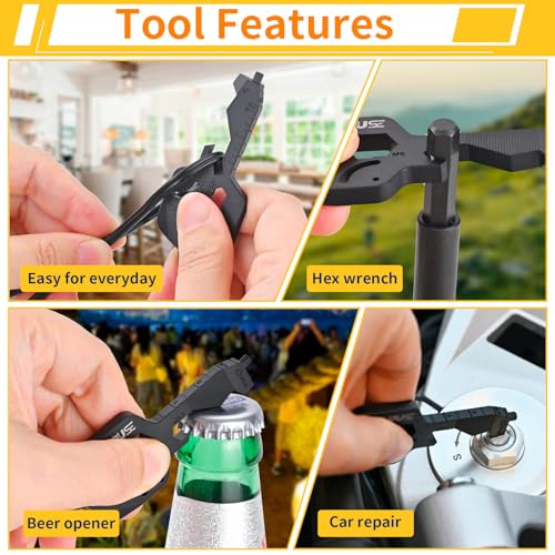 20 In 1 Multitool Pocket Tool, Gift for Boyfriend Him Husband Men, EDC Gadgets with Bottle Opener, Screwdriver, Hex Wrench - Unique Mini Utility Key Shaped Pocket Tool, Black, 1 Pack