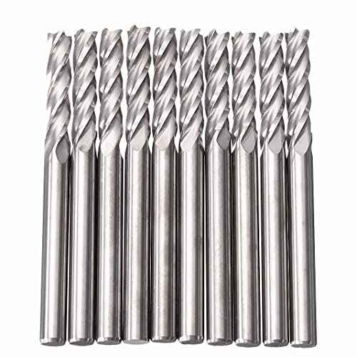 Yakamoz 10 Pack 1/8" Shank Spiral CNC End Mill Router Bits Upcut Milling Cutters for MDF Acrylic Wood PVC, 4 Flutes, 15mm Cutting Length, Flat End