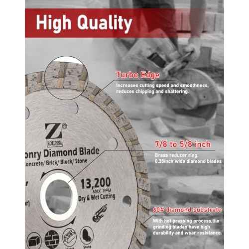 4.5 Inch Diamond Saw Blade for Angle Grinder, Turbo Rim Tile Cutting Blade for Cutting Cement, Concrete with Rebar, Stone, Granite, Pavers, Bricks and Blocks with 7/8-Inch Arbor(2 Pcs).