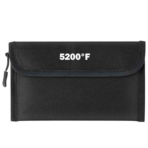 Fireproof Waterproof Document Bag - 5200¡ÆF Water Resistant Fire Proof Money Bag, 3 Layers of Heat Insulated Storage with Zipper, 7.9"x5" Portable Files Safe Pouch for Cash Passport (Black)