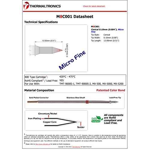 Thermaltronics M8C001 Conical 0.10mm (0.004in), Micro Fine