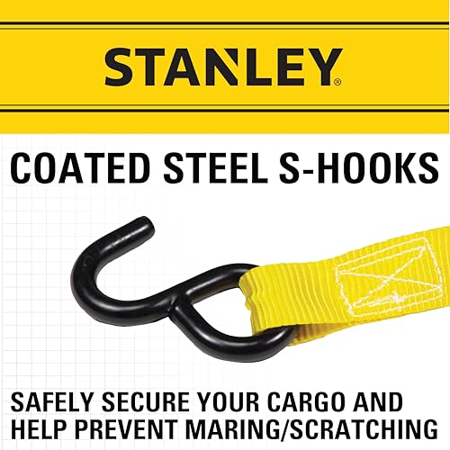 Stanley 1in x 10ft Ratchet Tie Down Straps Pack of 2, 500lb Safe Working Load