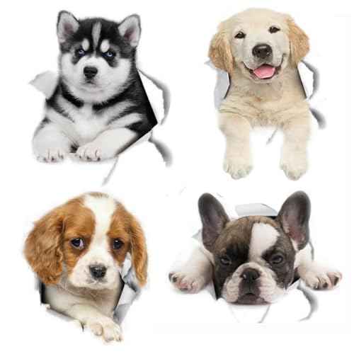 Puppy Dog Wall Decals Peel and Stick for Girls Bedroom Kids Room Decor, 12"H Golden Retriever and Bulldog Stickers for Car and Wall
