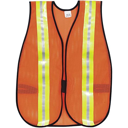 MCR Safety Vest V201R Polyester Mesh General Purpose Safety Vest with 2-Inch Lime/Silver Reflective Stripe, Fluorescent Orange, one size