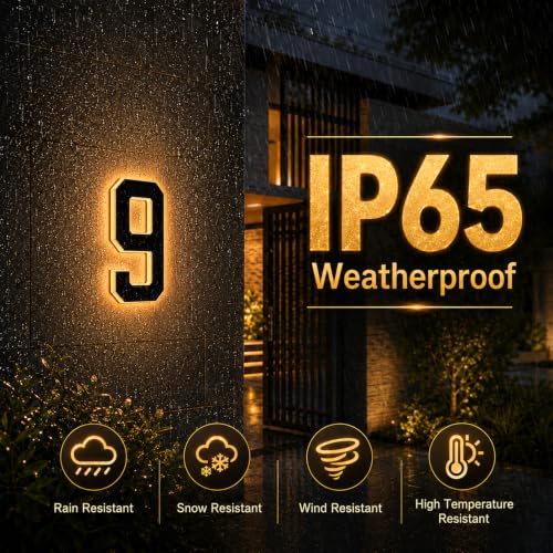 4.7 Inch Solar House Numbers Black-1 Outdoor Wall Sign with Warm White Backlit