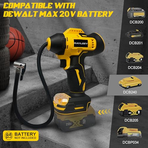 RAYLEEY Yellow 160PSI Cordless Tire Inflator for Dewalt 20V Max Battery, Tool Only