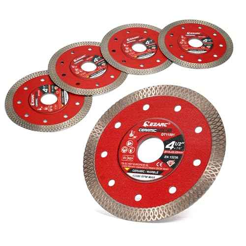 EZARC 4-1/2 inch Super Thin Diamond Blade, Diamond Saw Blades for Angle Grinder, 4.5" Tile Blade for Smooth Cutting Porcelain Ceramic Granite Marble Tile, 7/8"-20mm-5/8 Arbor (5-Pack)