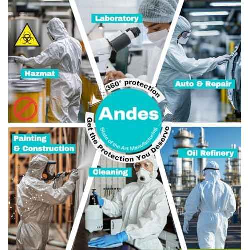 Andes Hazmat Suits, Protective Coveralls with Attached Boots and Hood, Heavy Duty Disposable Painters Suits, Lab Coveralls