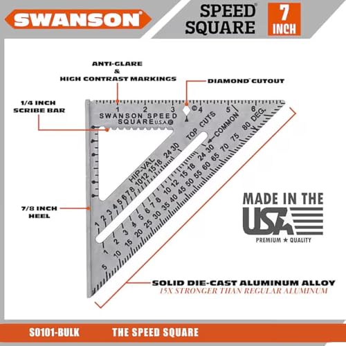 Swanson 7 Inch Speed Square Blue - Versatile Carpenter & Roofing Tool