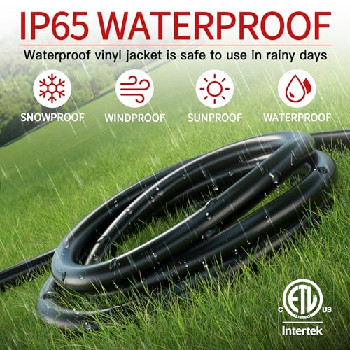 25FT Outdoor Waterproof Extension Cord 16/3 13A Black Heavy Duty Power Cable