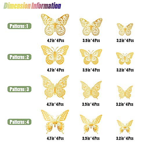 SAOROPEB 48 Pcs Gold 3D Butterfly Wall Decor Set for Birthday & Party