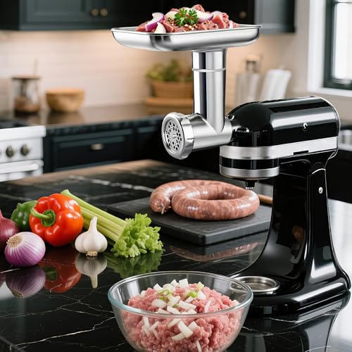 FOKIEE Metal Meat Grinder Attachment for KitchenAid Stand Mixers in Silver White