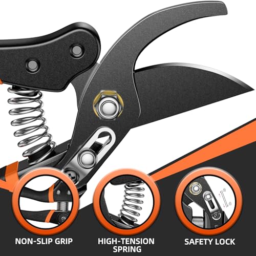 Decerk 8.5-Inch Professional Pruning Shears Black Orange | Sharp, Durable Garden Clippers for Branches Up to 3/4"