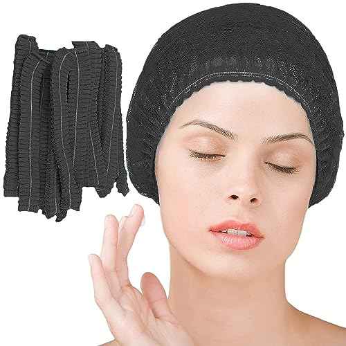 Disposable Bouffant Caps 100pcs,24inches Hair Net, Elastic Dust Cap for Food Service,Salon,Spa,Kitchen Head Cover (Black)
