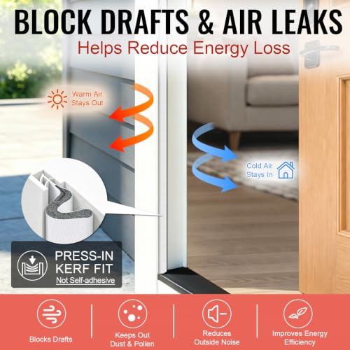 Litaibai 40 ft White Kerf Weather Stripping Door Seal for Exterior Doors, Press-In Fit