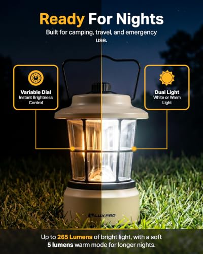 LUXPRO 2-Pack Retro Outdoor Camping Lanterns Beige Battery Powered, Dimmable LED