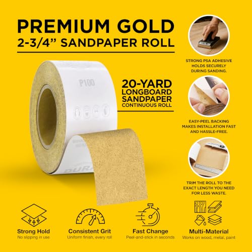 Dura-Gold 80-Grit PSA Longboard Sandpaper Roll 20 Yards for Auto Body & Woodworking
