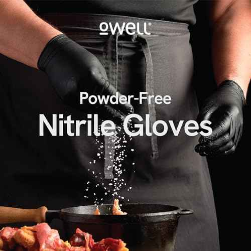 OWELL¢ç Black Nitrile Gloves - 4 Mil Food Safe Disposable Gloves - Latex-Free, Powder-Free, Medical Exam & Chemical Resistant