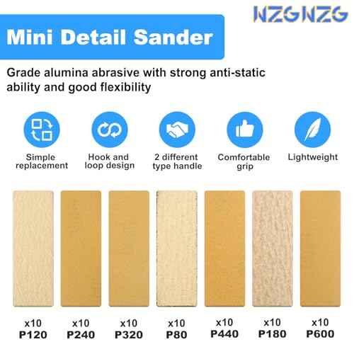 70 Sheets Handle Micro Detail Sander Paper Kit and 3.5¡± x 1¡± Hand Sanding Block, Includes 80 to 600 Grit Sandpaper for Wood Crafts and Metal Finishing, 220 Grit, 320 Grit, 400 Grit, 600 Grit