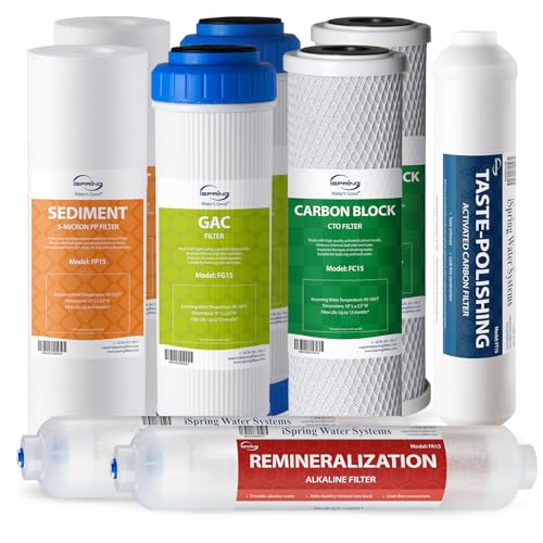 iSpring F9K 1-Year NSF Certified Reverse Osmosis Water Filter Replacement Pack with Alkaline Filters - Without Membrane