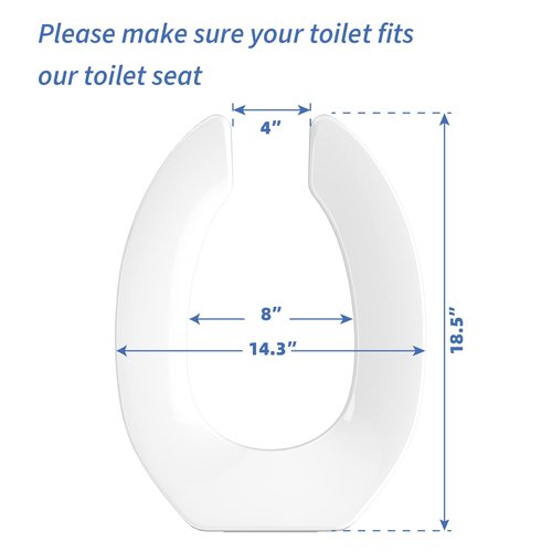Commercial Heavy Duty Open Front Toilet Seat Without Cover, Thickened Material, Never Loosen, ELONGATED, White (18.5”), 1-Pack