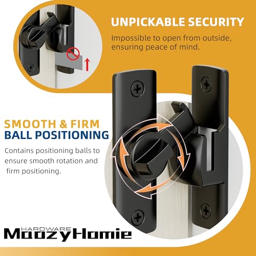 MaozyHomie Black Flip Door Latch 90/180 Degree Barn Door Lock Hardware, Secure Cabinet & Bathroom Gate, 1 Pack