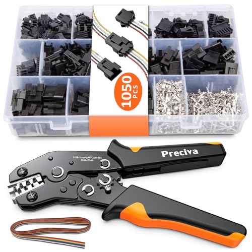 Preciva Crimping Tool Connector kit, 1050Pcs JST-SM Connectors Set, AWG28-18/0.08-1mm©÷ Ratcheting Crimper Tool for Dupont, Molex, ATX, JST Series