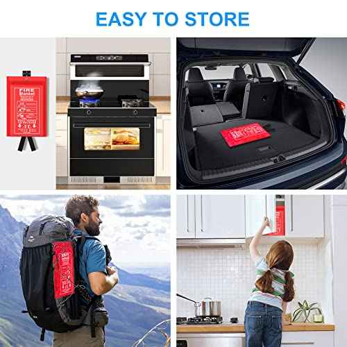 Emergency Fire Blanket for Kitchen and Home, 2 Pack 39.37¡± x 39.37¡± Fiberglass Fire Safety Blankets for Survival, Suppression Fire Retardant Blanket for People