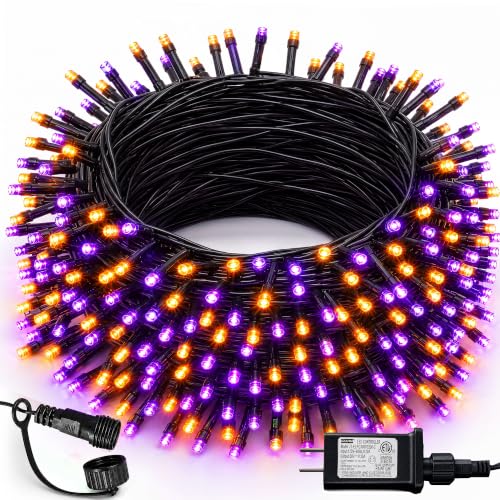 Dazzle Bright Halloween 300 LED String Lights - Purple & Orange, 100FT, 8 Modes, Outdoor Decorations