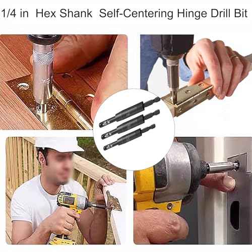 1/4" Hex Shank Self Centering Hinge Drill Bit Set 3/32",7/64",1/8" Clic-Change VIX Bit for Screw Size#6#8#10