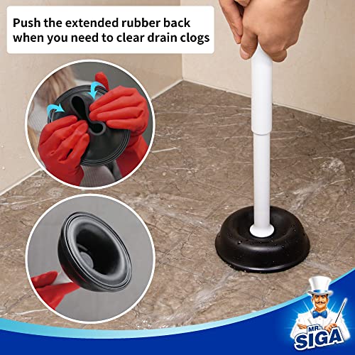 MR.SIGA White Heavy Duty Toilet Plunger with Holder - Space-Saving Bathroom Tool