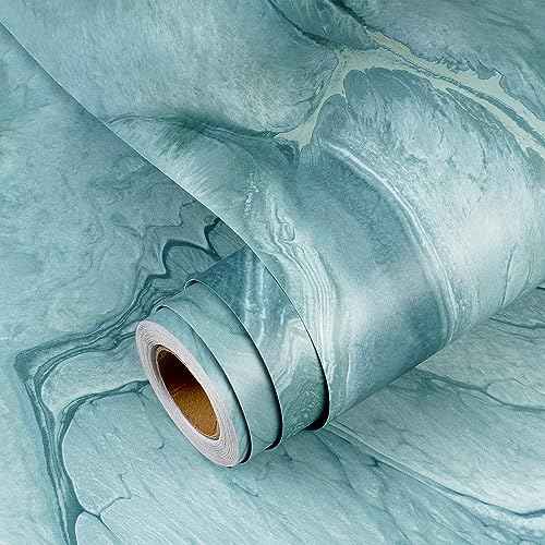 YENHOME Turquoise Blue Marble Wallpaper Peel and Stick Countertops Waterproof Granite Wallpaper for Walls Self Adhesive Marble Look Contact Paper Removable Wall Paper Pull and Stick 17.7"X80"