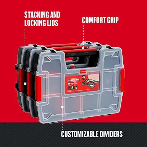 CRAFTSMAN 3-Pack Small Parts Storage Organizer with Removable Dividers, 10 Compartments, Secure Latch, 11.5 x 2.5 x 8.5 Inches