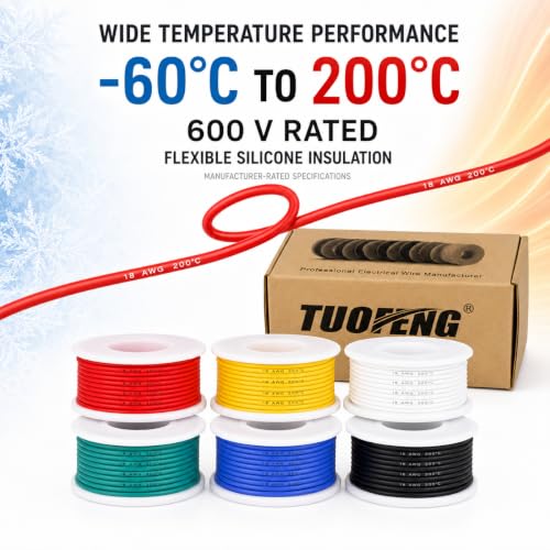 TUOFENG Silicone Insulated 18 AWG Stranded Tinned Copper Wire 6 Colors 13.2ft Each