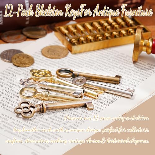 12-Piece Skeleton Key Set for Vintage Furniture Locks - Universal Hollow Barrel Keys