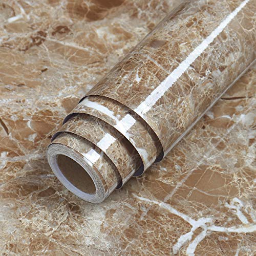 LaCheery 15.8x80 inch Brown Marble Contact Paper Marble Wallpaper Peel and Stick Countertops for Kitchen Bathroom Cabinets Cupboard Shelf Drawer Liner Furniture Waterproof Self Adhesive Vinyl Film