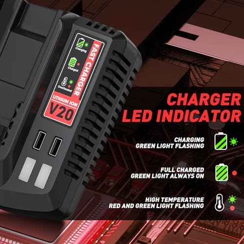 2Pack CMCB202 3.5Ah Battery and Charger Set for Craftsman 20V Battery Replacement for Craftsman V20 CMCB204 CMCB205 CMCB2011 Weedeater Lawnmower 20V Lithium-ion Battery with CMCB104 Charger
