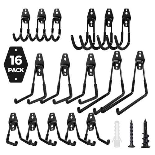 Garage Hooks Heavy Duty - 16 Pack Garage Storage Hooks Anti-Slip Coating Wall Mount Hook for Hanging Ladders Bikes Garden Tools Hose