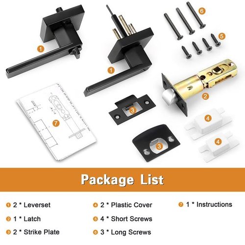Probrico 10 Pack| Matte Black Door Handles Privacy Door Levers, Heavy Duty Bed and Bath Door Locks Interior Keyless Locksets, Reversible Flat Levers with Square Rosette