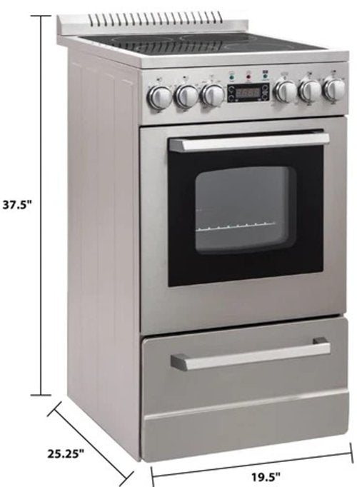 Avanti DER20P3S Electric Range Oven Elite Series Compact Design, 2-Cu.Ft. Capacity with 4 Coil Burners, Framed Glass Door, Storage Drawer and Broiler with Pan, 20-Inch, Stainless Steel