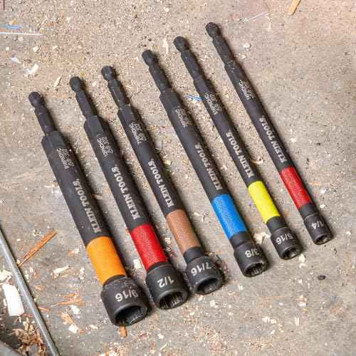 Klein Tools 516PNDC 5/16-Inch Magnetic Color-Coded Power Nut Setter, SAE, Impact-Rated Hex Nut Driver with 5-Inch Extended Reach Shaft