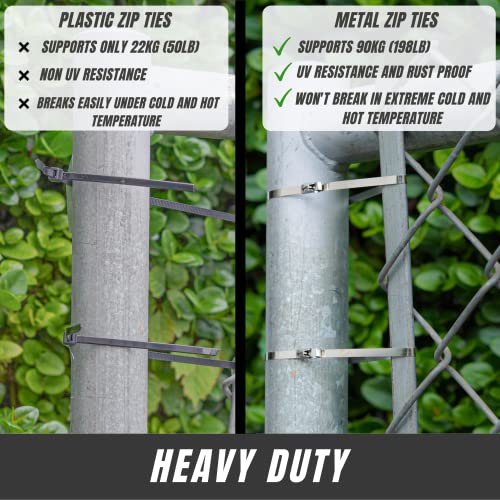 Heavy Duty Stainless Steel Zip Ties 11.8 inch 100 Pack for Machinery, Vehicles, Outdoor Use