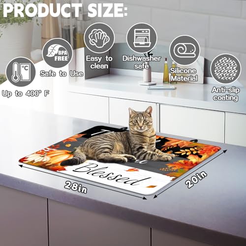 ENCHAN 28x20 Inch Glass Top Stove Cover - Heat-Resistant, Black & Yellow Fall Leaves