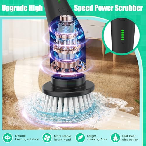 YKYI White Cordless Electric Spin Scrubber with Long Handle & 8 Brush Heads
