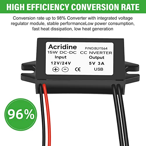 Acridine 2-Pack 12V/24V DC to 5V 3A USB Converter Buck Module - Listing 2